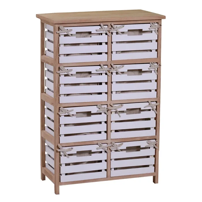 Cassettiera 8 Cassetti in Legno 58x30x85cm Arianna Naturale e Bianca In saldo