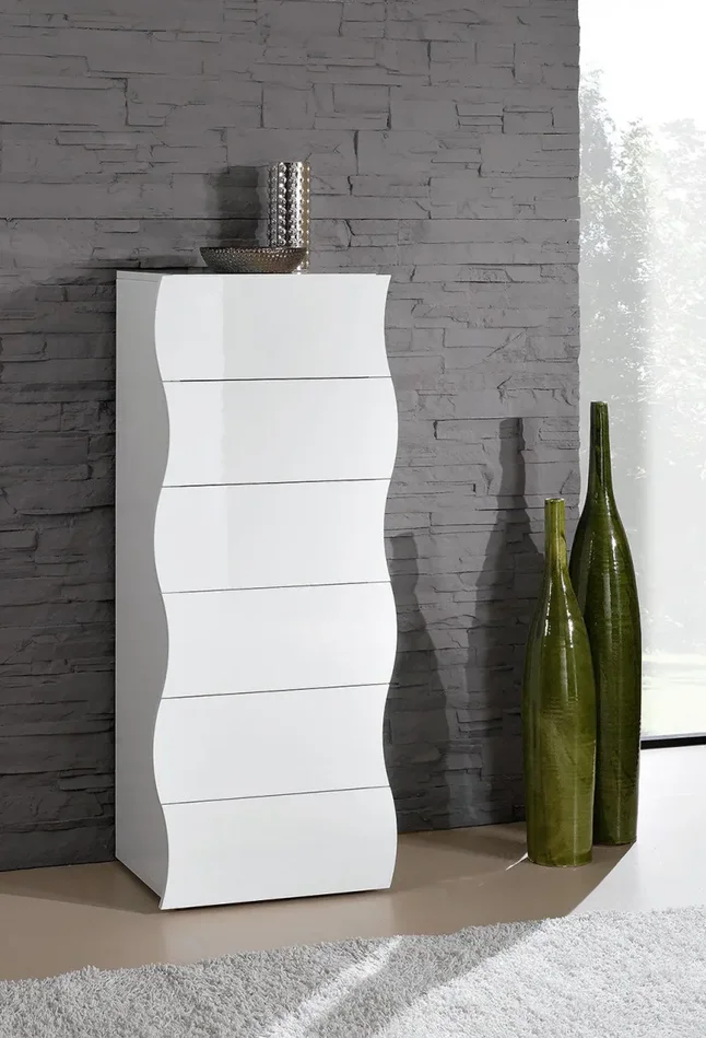 Cassettiera Alta 6 Cassetti 50x40x121,5 cm Onda 6C Bianco Lucido