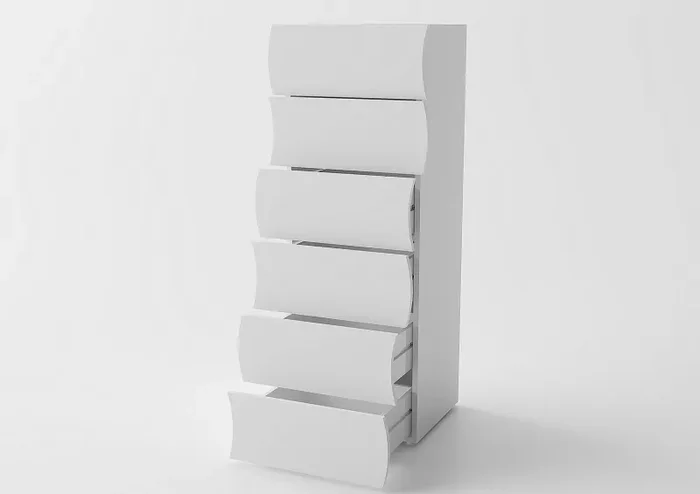 Cassettiera Alta 6 Cassetti 50x40x121,5 cm Onda 6C Bianco Lucido - immagine 3