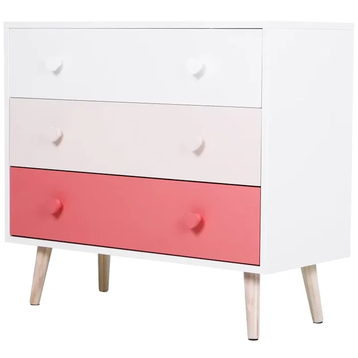 Cassettiera con 3 Cassetti in Legno di Pino 90x42x80 cm Bianco e Rosa