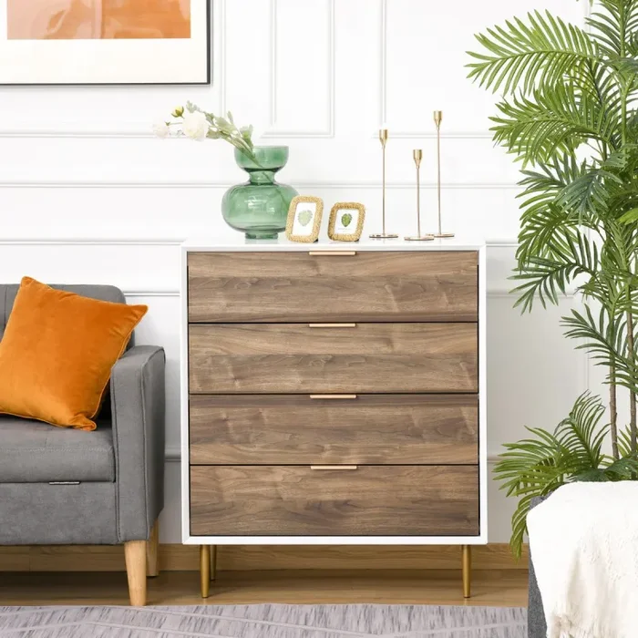 Cassettiera con 4 Cassetti 80x40x93,5 cm in MDF Bianco e Noce - immagine 2