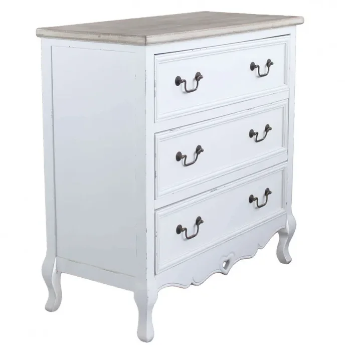 Cassettiera Cuore 3 Cassetti 80x38x80 h cm in Legno di paulownia Bianco