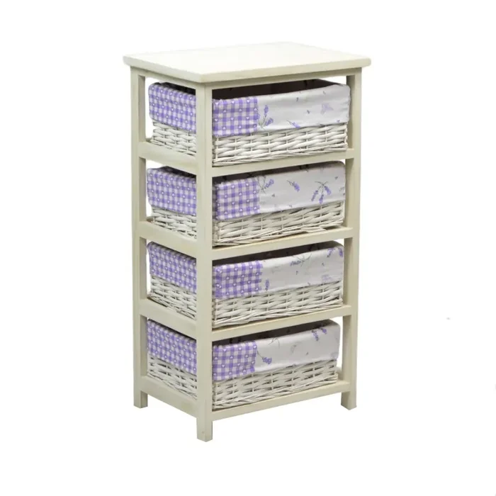 Cassettiera in Legno 4 Cassetti 40x29H73cm Lavanda