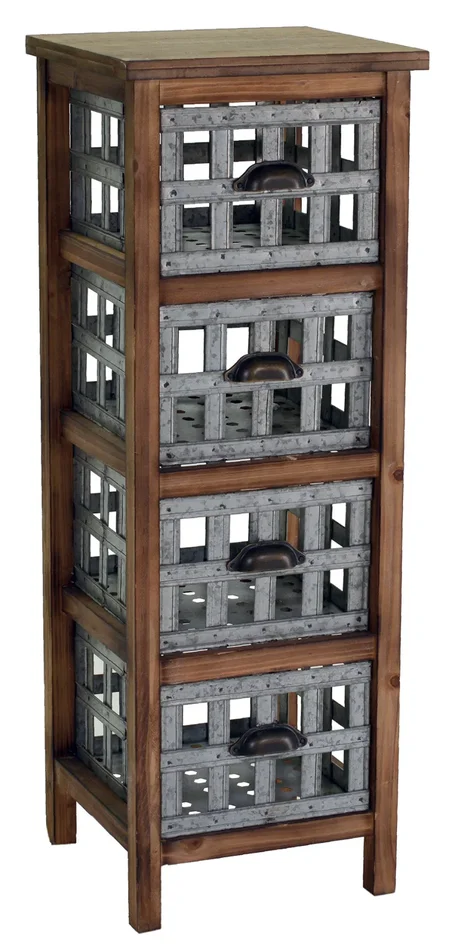 Cassettiera in Legno 4 Cassetti Marrone/Grigio