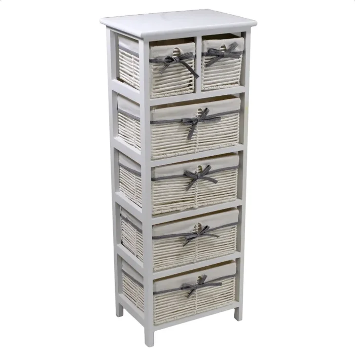 Cassettiera in Legno 6 Cassetti 38x28H100cm Hilary Bianca In saldo