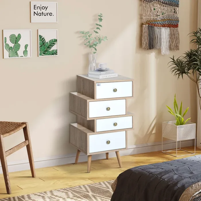 Cassettiera in Legno Stile Nordico Legno e Bianco 47×29.5×81 cm - immagine 2