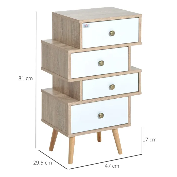 Cassettiera in Legno Stile Nordico Legno e Bianco 47×29.5×81 cm - immagine 3