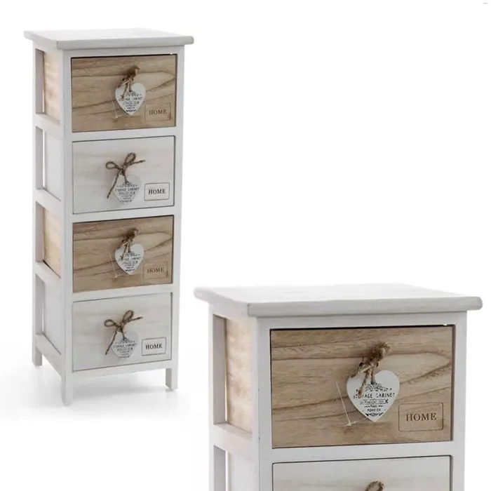 Cassettiera Mobile Salvaspazio 4 Cassetti Legno Slim Decoro Retro Design Cuori - immagine 3