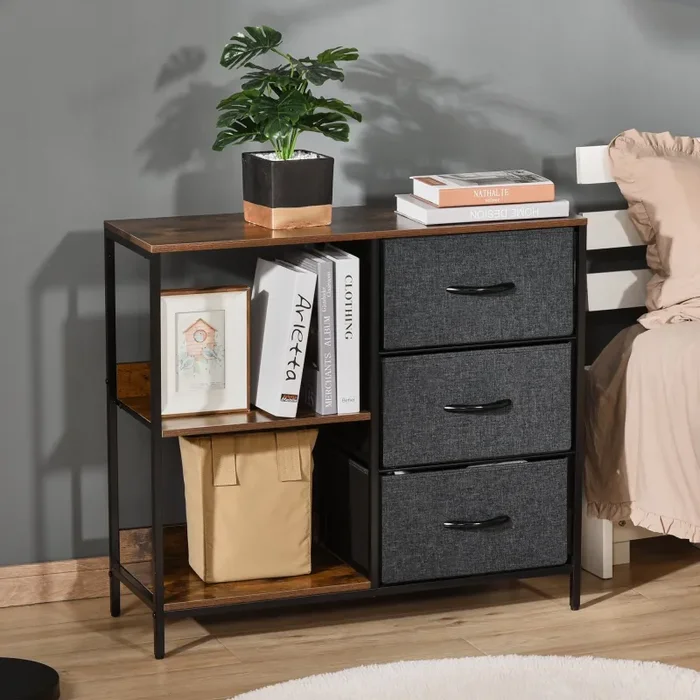 Cassettiera Multiuso con 3 Cassetti in Tessuto 80x29x71 cm Marrone - immagine 2