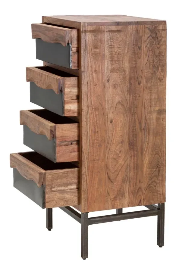 Cassettiera Yellowstone 45x40x100 cm in Legno di Acacia e in Ferro Marrone e Nero - immagine 3