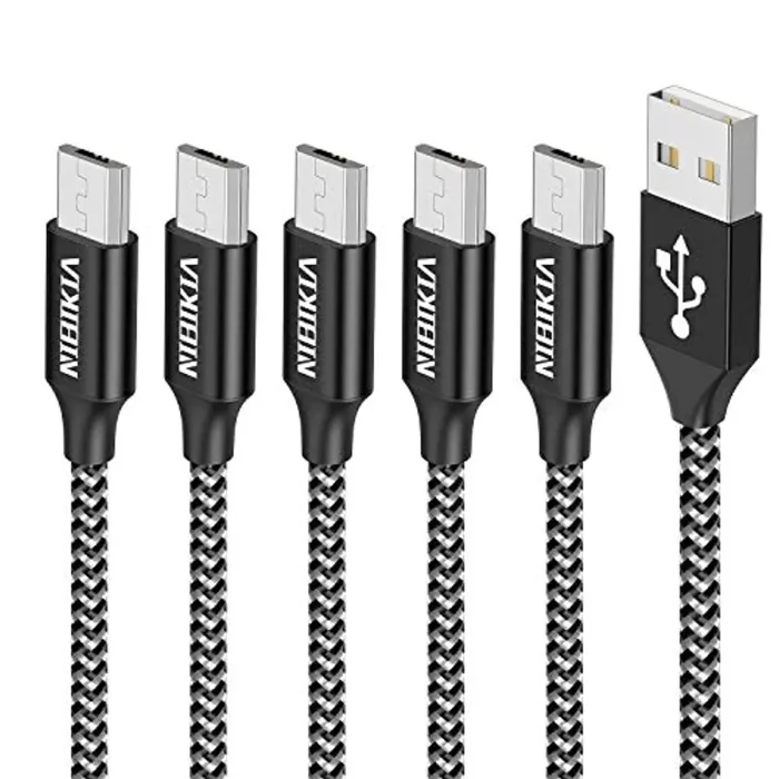 Cavo Micro USB, NIBIKIA [5 Pezzi:0.25m,0.5m,1m,2m,3m] Nylon Cavo USB Micro USB Android Trasferimento Dati e Ricarica Rapida cavo Compatibile con Samsung S7/S6/S5/J7/J5, Huawei P Smart 2019/ P8 P9 lite