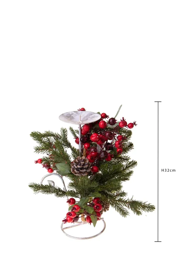 Centrotavola Natalizio 32 cm per 1 Candela con Bacche Rosse Sconti - immagine 2