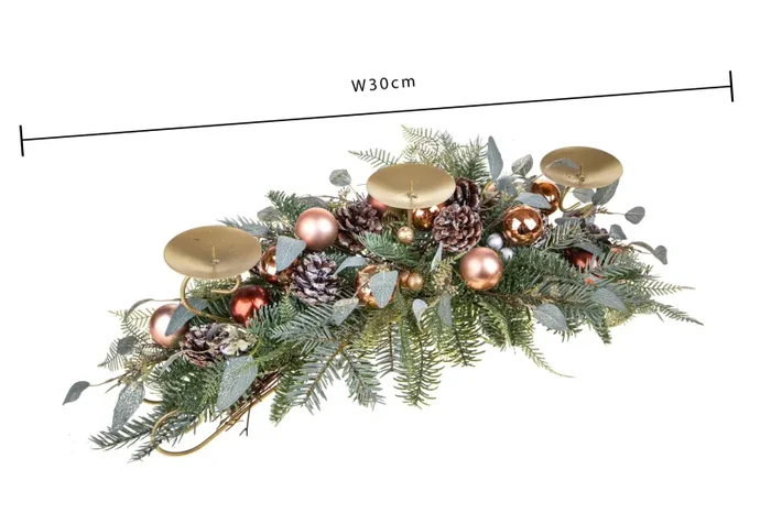 Centrotavola Natalizio 72 cm per 3 Candele con Sfere Decorative Moda - immagine 2