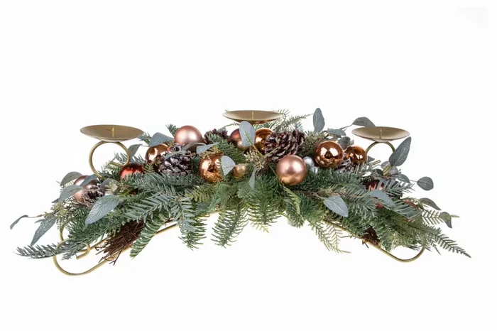 Centrotavola Natalizio 72 cm per 3 Candele con Sfere Decorative Moda - immagine 3