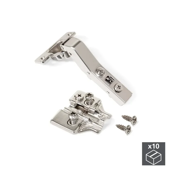 Cerniera a Scodellino 35 mm Braccio Angolare 45º Chiusura Ammortizzata Basetta Euro 10 Pezzi Emuca