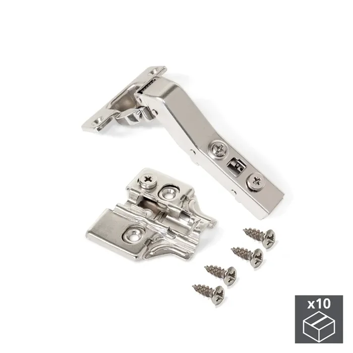 Cerniera a Scodellino 35 mm Braccio Angolare 45º Chiusura Ammortizzata con Basetta 10 Pezzi Emuca