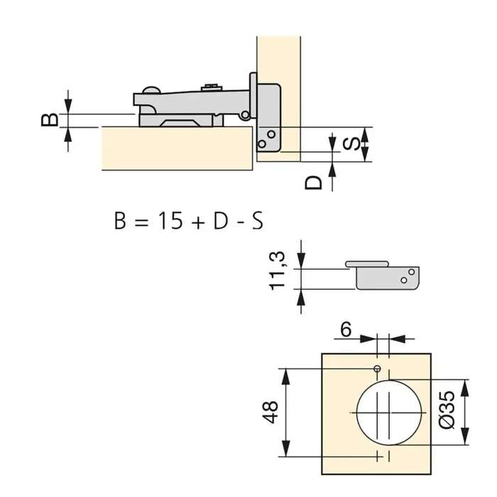 Cerniera a Scodellino 35 mm Collo Dritto Chiusura Ammortizzata 100° Basette Euro 20 Pezzi Emuca - immagine 2