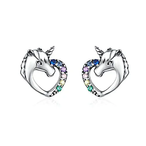 CNNIK Orecchini a forma di cuore unicorno in argento 925 per le donna…