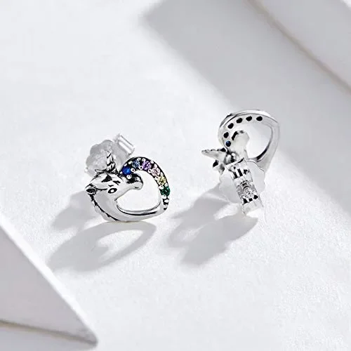 CNNIK Orecchini a forma di cuore unicorno in argento 925 per le donna… - immagine 2