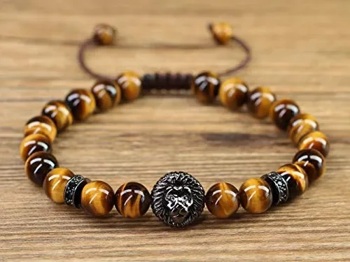 COAI Bracciale Leone in Pietre Naturali Benefiche, Occhio Di Tigre Marrone Fornitura - immagine 2
