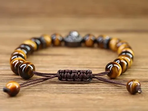 COAI Bracciale Leone in Pietre Naturali Benefiche, Occhio Di Tigre Marrone Fornitura - immagine 3