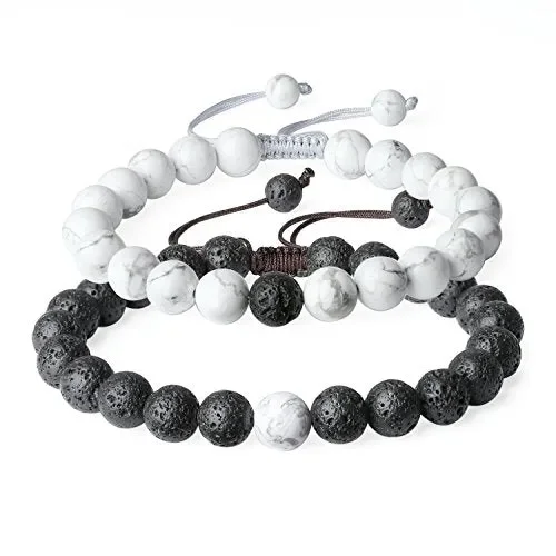 COAI Coppia Bracciali della Distanza per Lui e Per Lei, Alite, Pietra Lavica