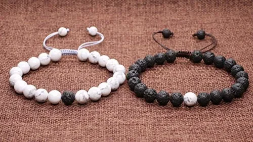 COAI Coppia Bracciali della Distanza per Lui e Per Lei, Alite, Pietra Lavica - immagine 2