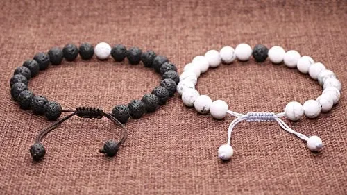 COAI Coppia Bracciali della Distanza per Lui e Per Lei, Alite, Pietra Lavica - immagine 3