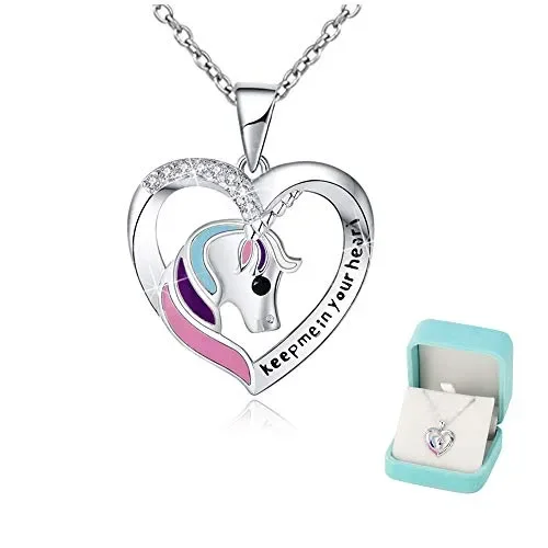 Collana di Unicorno Ragazze Cuore Gioielli d’Argento ‘Keep Me in Your Heart’…