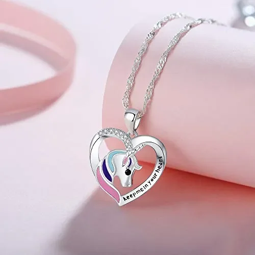 Collana di Unicorno Ragazze Cuore Gioielli d’Argento ‘Keep Me in Your Heart’… - immagine 2