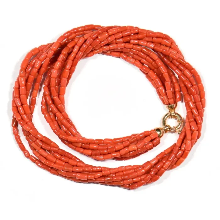 Collana Torchon in corallo rosso con moschettone rotondo - immagine 2