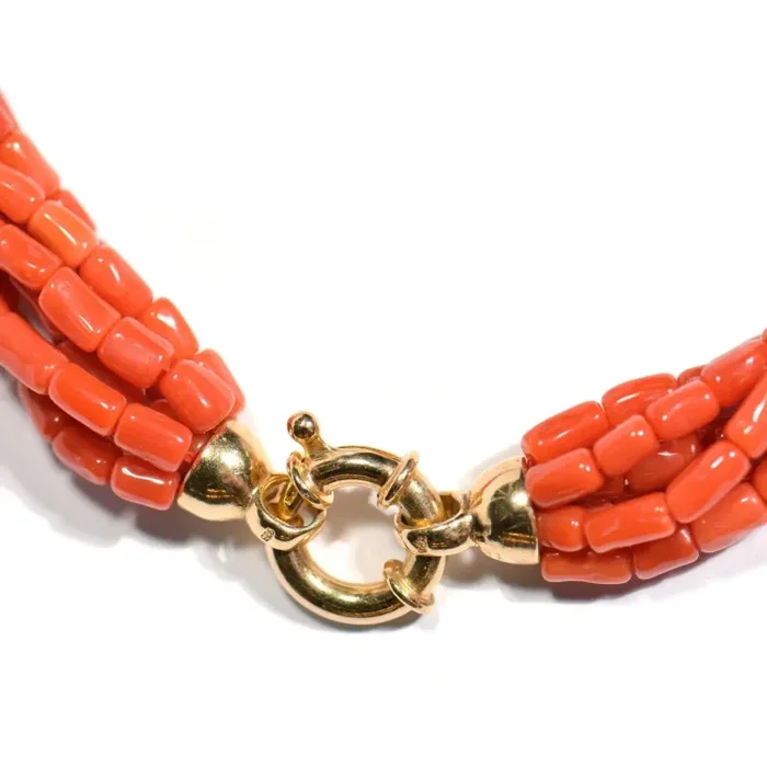 Collana Torchon in corallo rosso con moschettone rotondo - immagine 3