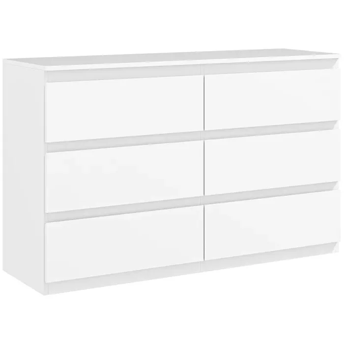 Comò Cassettiera 6 Cassetti 120x39x75 cm con Maniglie a Gola in Legno Bianco Moda