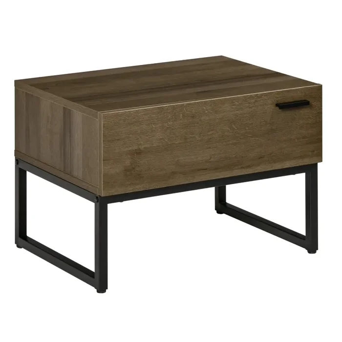 Comodino 1 Cassetto 53×41,5×37 cm in Legno e Acciaio Marrone