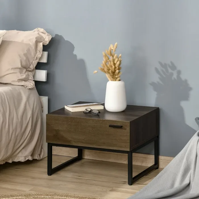 Comodino 1 Cassetto 53×41,5×37 cm in Legno e Acciaio Marrone - immagine 2
