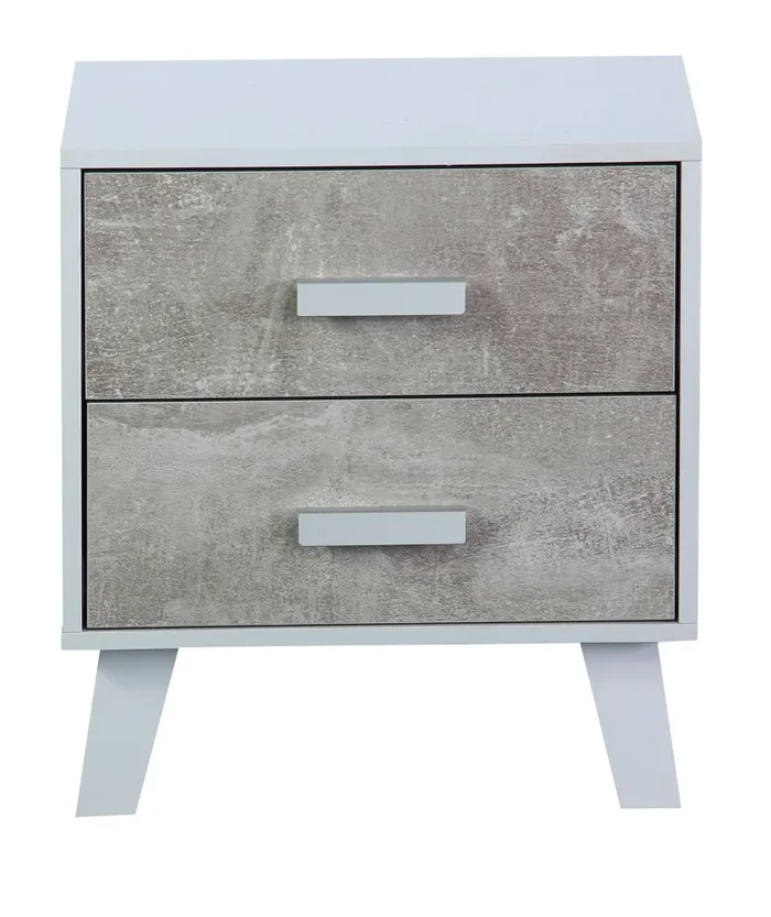 Comodino 2 Cassetti 40x34x45 cm in Pannello Truciolare Bianco/Cemento - immagine 2