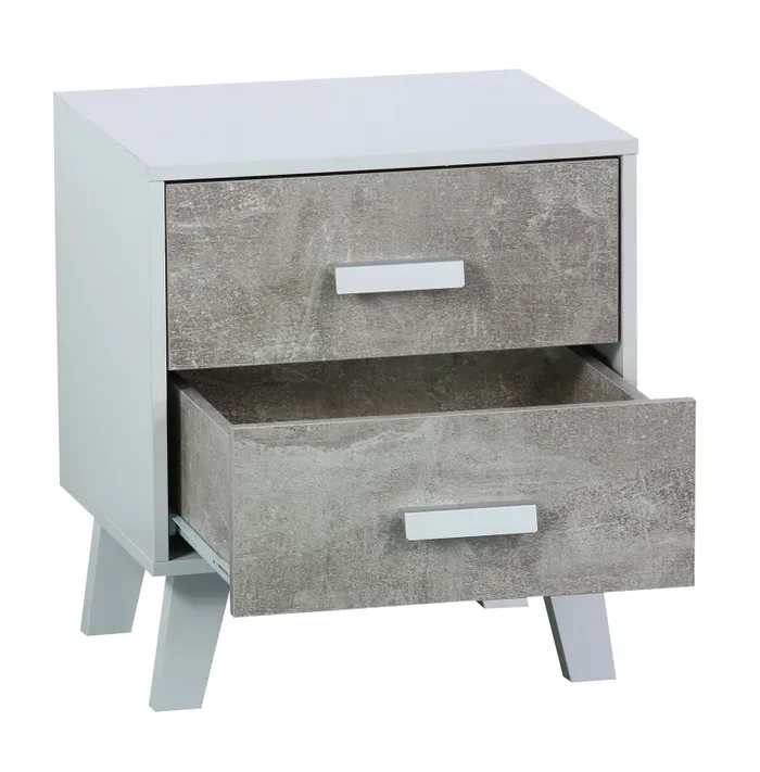 Comodino 2 Cassetti 40x34x45 cm in Pannello Truciolare Bianco/Cemento - immagine 3