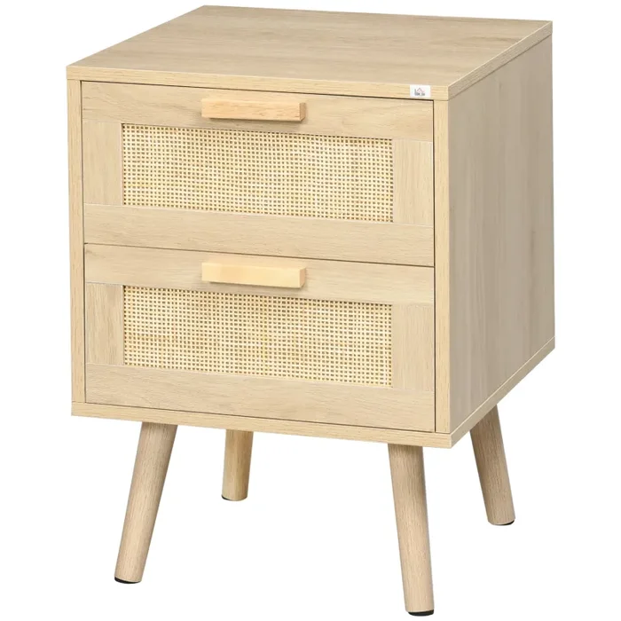 Comodino 2 Cassetti 40x40x56 cm in Legno e Rattan Naturale Online