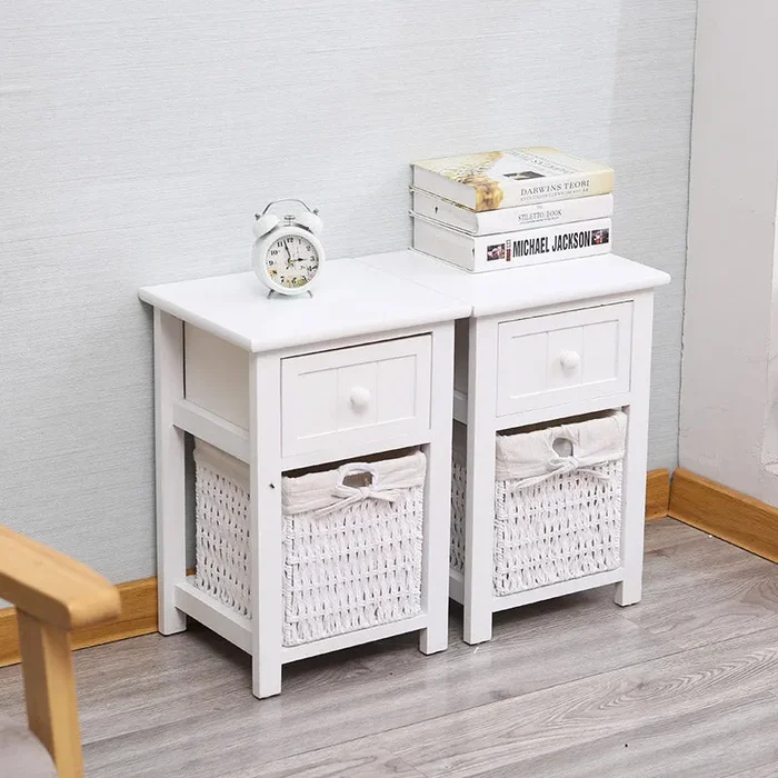 Comodino 2 Cassetti in Legno Massello 28x30x45 cm Fumer Elliot Bianco - immagine 2