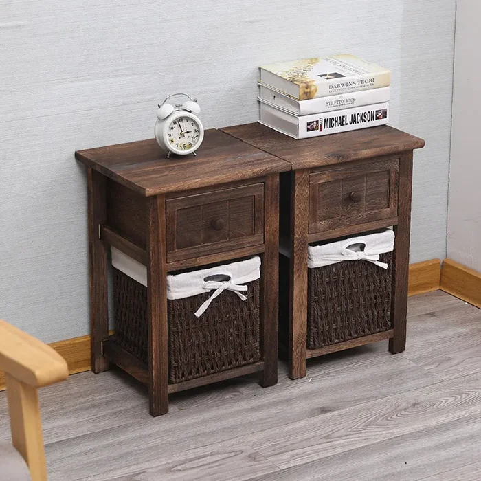 Comodino 2 Cassetti in Legno Massello 28x30x45 cm Fumer Elliot Noce - immagine 2