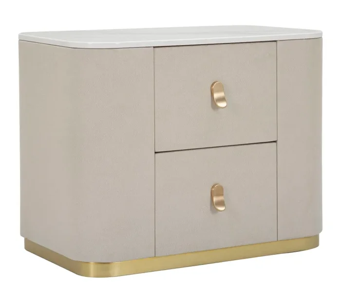 Comodino Beauty 60x47x40 cm in Legno MDF e Metallo Crema/Oro