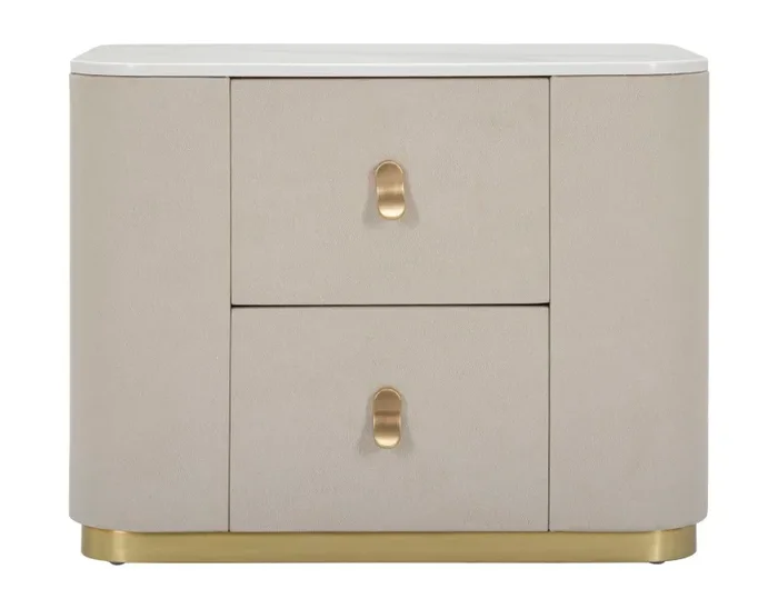 Comodino Beauty 60x47x40 cm in Legno MDF e Metallo Crema/Oro - immagine 2