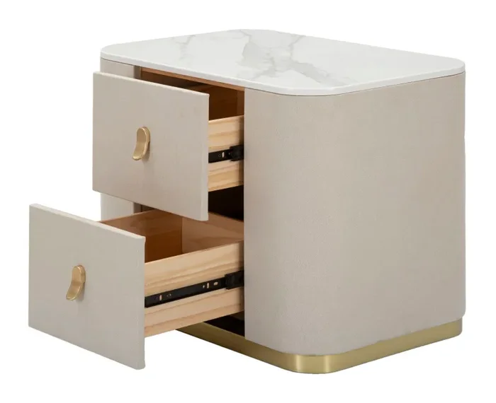 Comodino Beauty 60x47x40 cm in Legno MDF e Metallo Crema/Oro - immagine 3