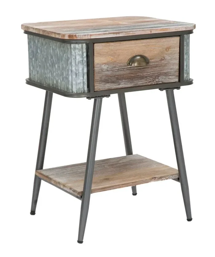 Comodino Bronxs 47,5×36,5×63,5 cm in Ferro e Legno di Abete Nero e Grigio