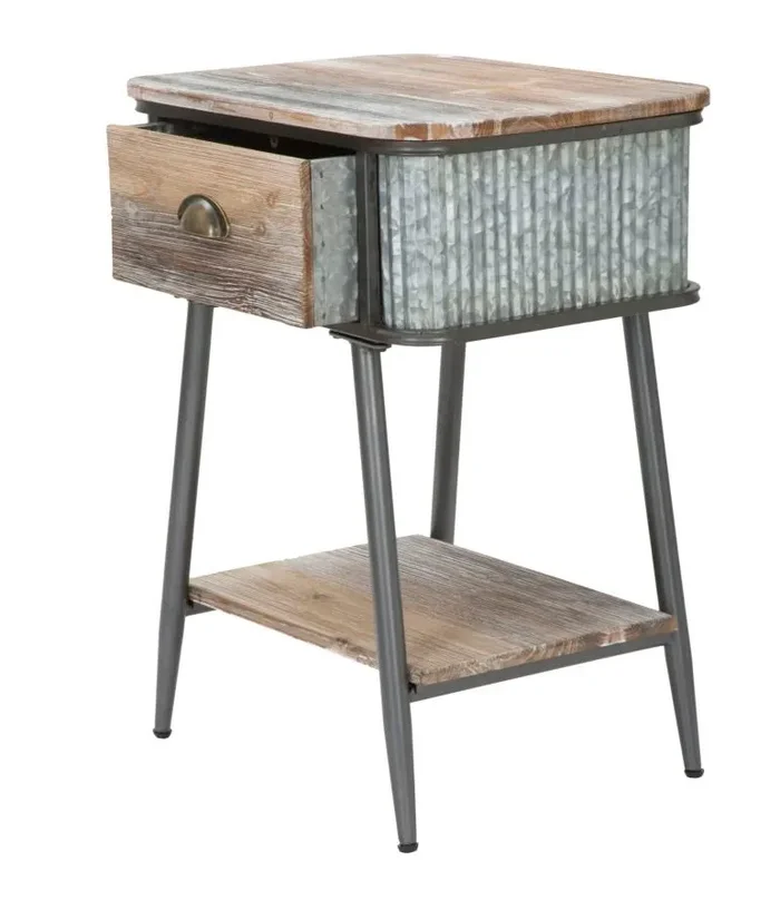 Comodino Bronxs 47,5×36,5×63,5 cm in Ferro e Legno di Abete Nero e Grigio - immagine 3