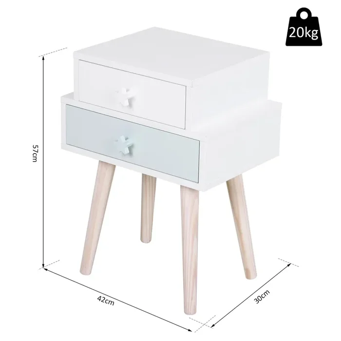 Comodino con 2 Cassetti in Legno MDF 42x30x57 cm Bianco e Blu Vendita online - immagine 2