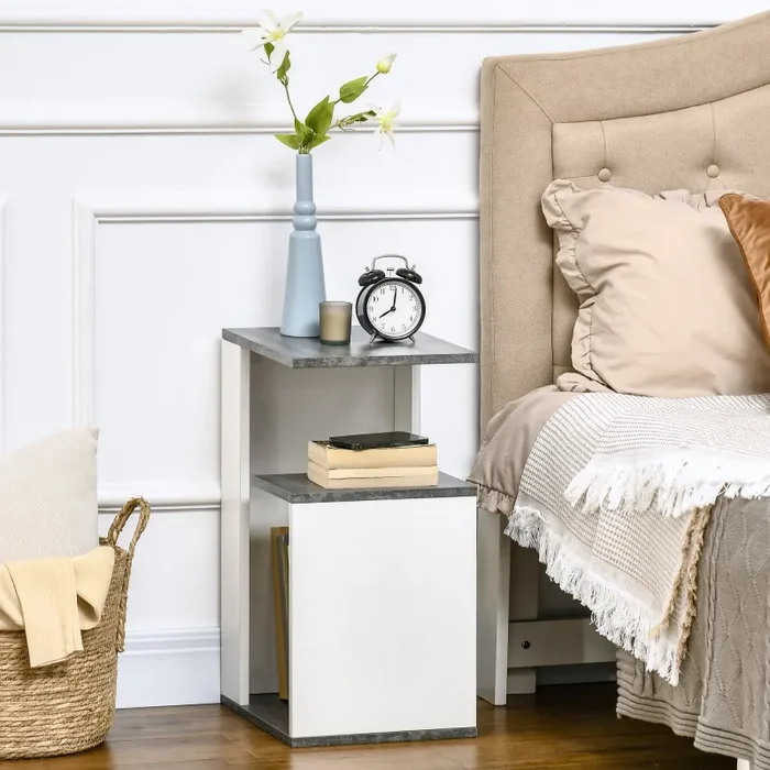 Comodino con Ripiano Aperto 35×29,5×60 cm in Truciolato Grigio e Bianco - immagine 2