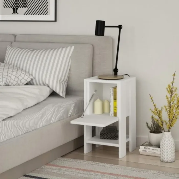 Comodino Ema bianco anta ribalta 30x30x55h cm Vendita calda online - immagine 2