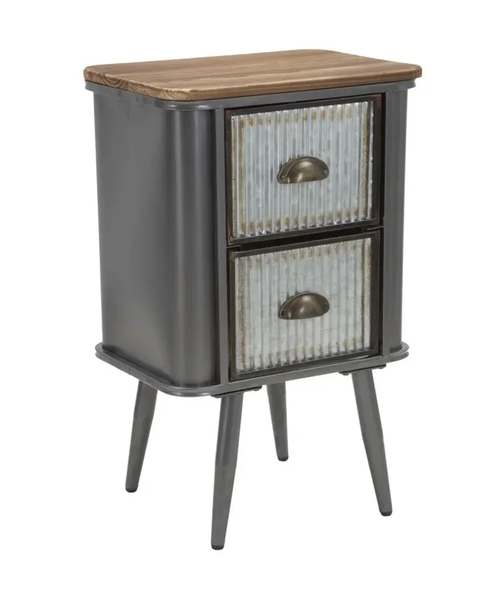 Comodino Illinois 40x30x64 cm in Ferro e Legno di Abete Grigio e Naturale