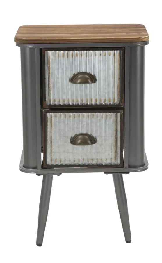 Comodino Illinois 40x30x64 cm in Ferro e Legno di Abete Grigio e Naturale - immagine 2
